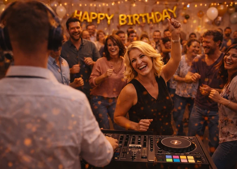 Gäste feiern einen Geburtstag mit DJ