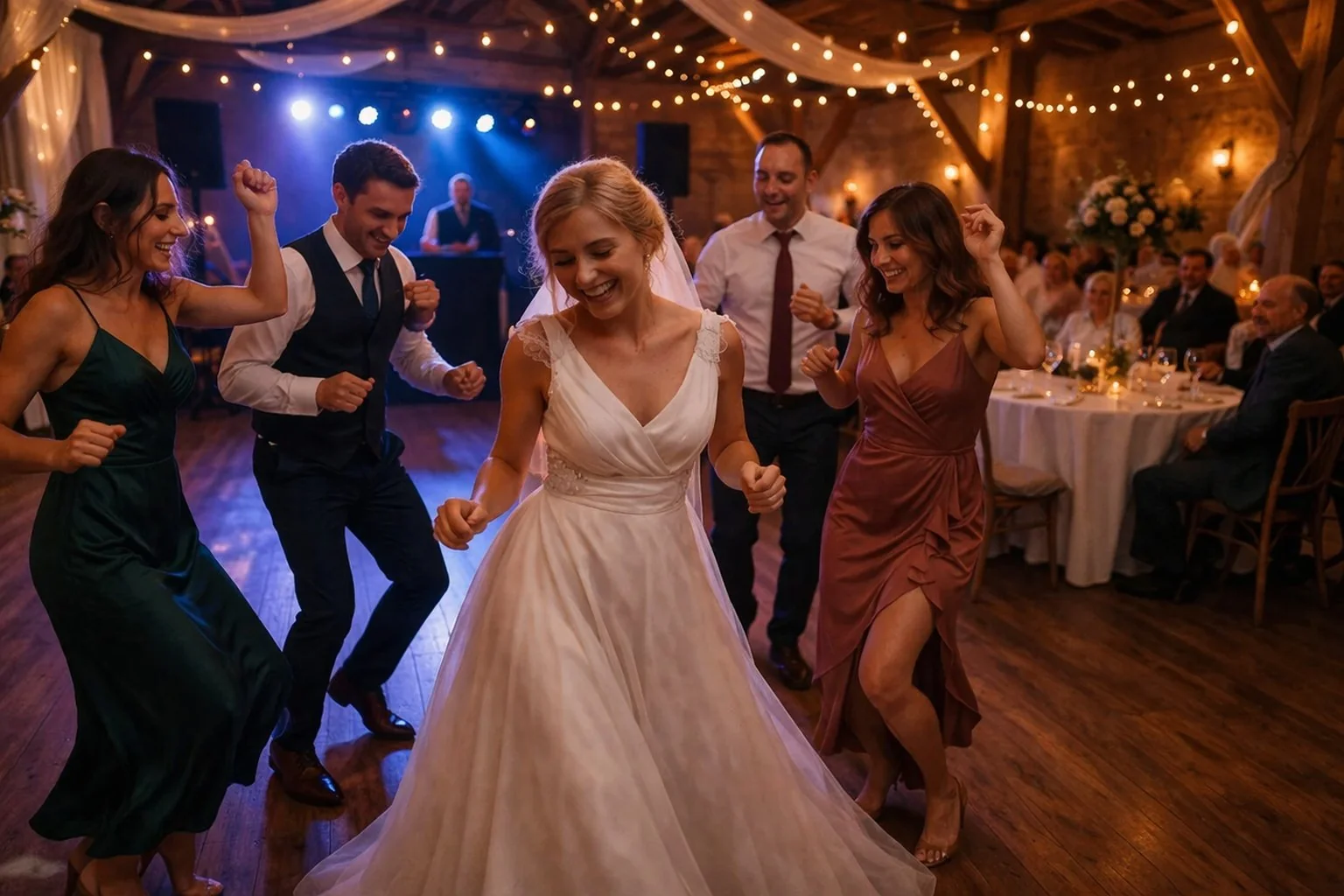 Gäste feiern gemeinsam auf einer Hochzeit